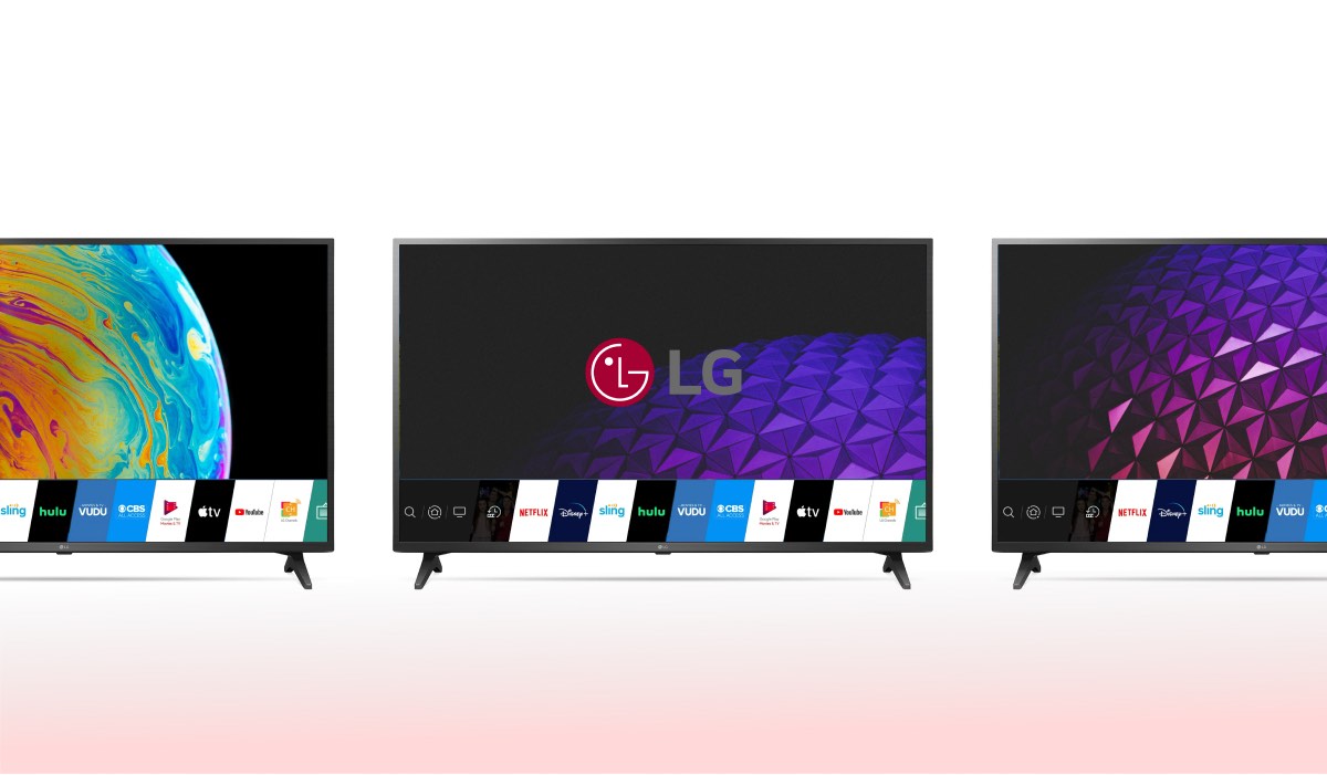 Three LG TVs with App menus on the screen